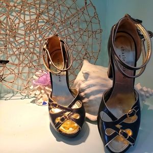 Charles David high heeled leather sandals black/gold